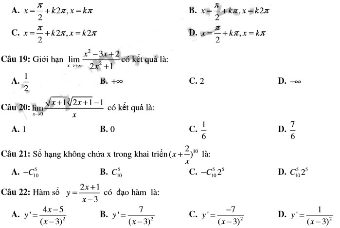 Đề thi giữa học kì 1 môn Toán lớp 12