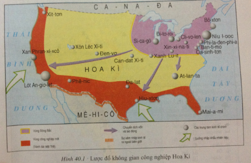 Thực hành tìm hiểu vùng công nghiệp truyền thống ở đông bắc Hoa Kì và vùng công nghiệp vành đai mặt trời
