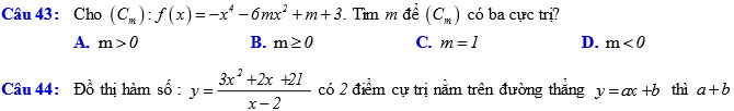 Đề kiểm tra chất lượng giữa học kỳ 1 môn Toán 12