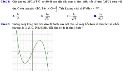 Đề kiểm tra chất lượng giữa học kỳ 1 môn Toán 12
