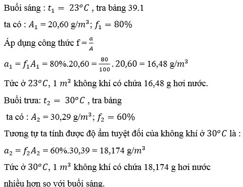 Giải bài tập Vật lý 10 bài 39