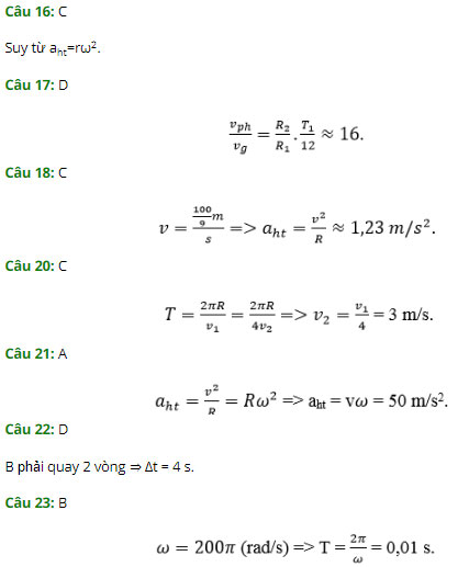 Trắc nghiệm Vật lý 10 chương 1: Chuyển động tròn đều