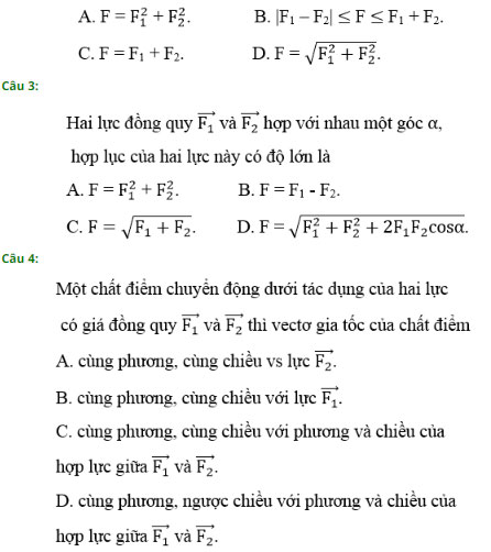 Trắc nghiệm Vật lý 10 chương 2