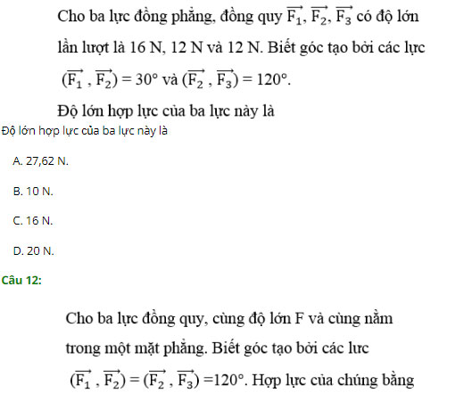Trắc nghiệm Vật lý 10 chương 2