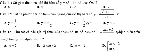 Đề thi khảo sát chất lượng giữa học kỳ 1 môn Toán 12