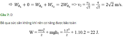 Trắc nghiệm Vật lý 10 chương 4: Cơ năng