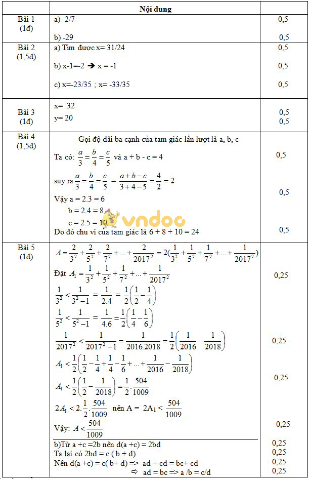 Đề kiểm tra giữa học kỳ 1 môn Toán lớp 7