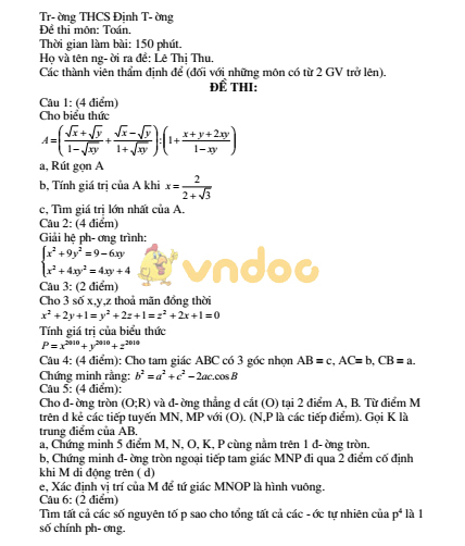 100 Đề thi học sinh giỏi lớp 9 môn Toán