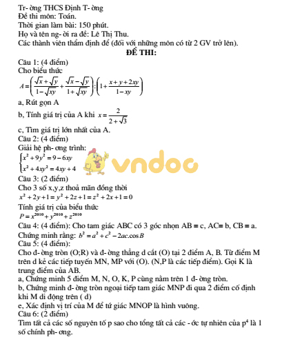100 Đề thi học sinh giỏi lớp 9 môn Toán