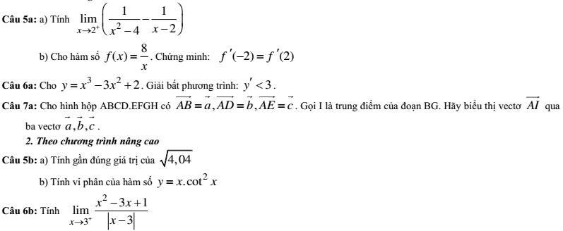 20 bộ đề thi học kì 2 môn Toán lớp 11 có đáp án