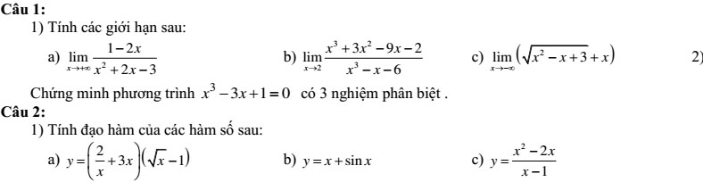 20 bộ đề thi học kì 2 môn Toán lớp 11 có đáp án