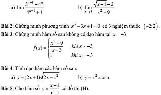 20 bộ đề thi học kì 2 môn Toán lớp 11 có đáp án