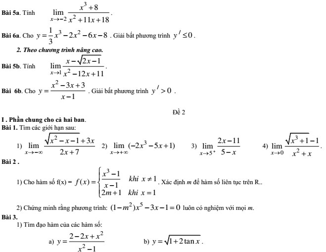 20 bộ đề thi học kì 2 môn Toán lớp 11 có đáp án