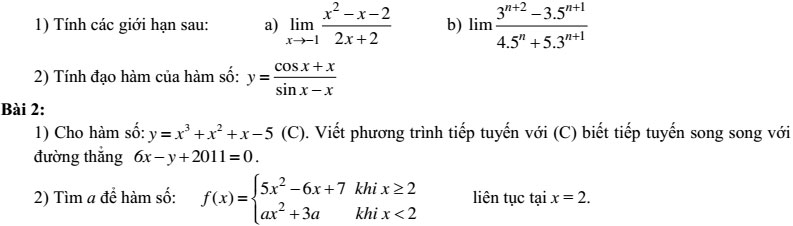 20 bộ đề thi học kì 2 môn Toán lớp 11 có đáp án