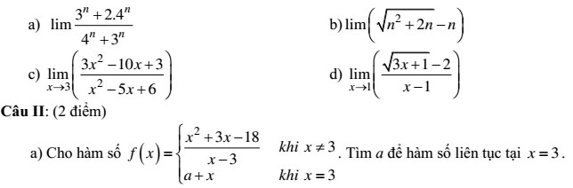 20 bộ đề thi học kì 2 môn Toán lớp 11 có đáp án
