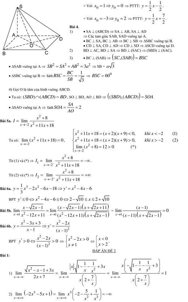 20 bộ đề thi học kì 2 môn Toán lớp 11 có đáp án