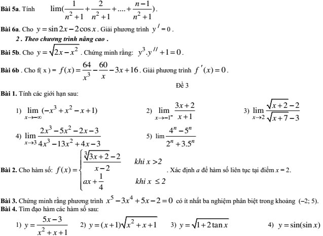 20 bộ đề thi học kì 2 môn Toán lớp 11 có đáp án