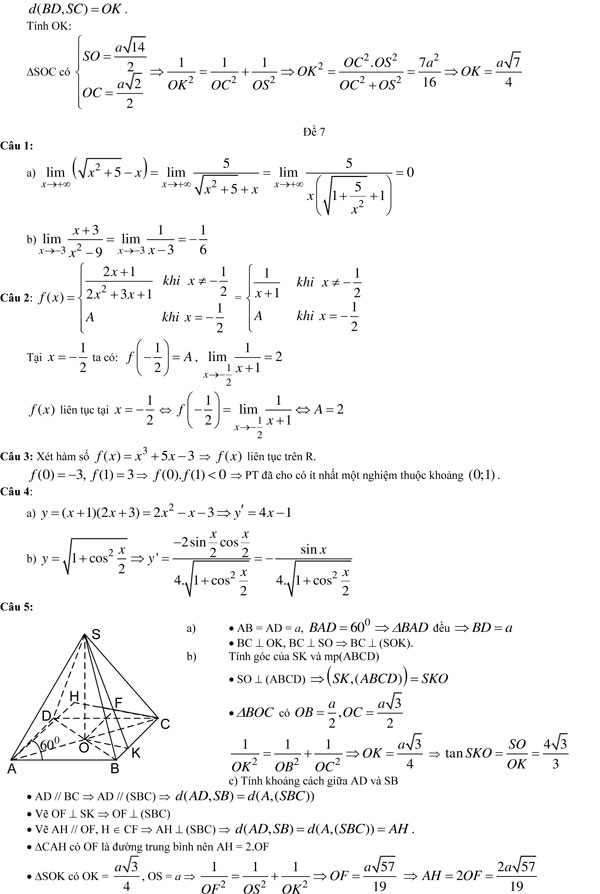 20 bộ đề thi học kì 2 môn Toán lớp 11 có đáp án