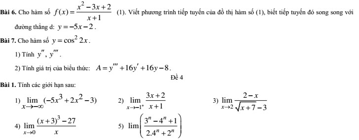 20 bộ đề thi học kì 2 môn Toán lớp 11 có đáp án