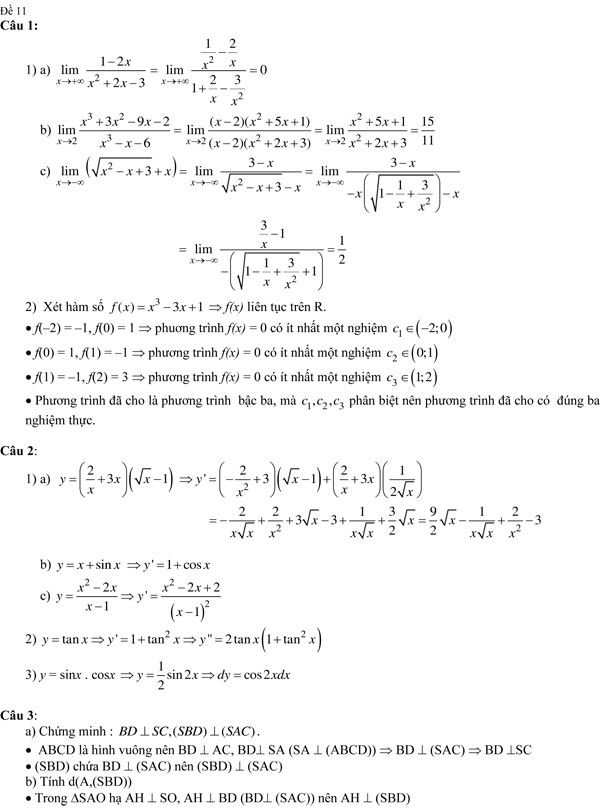 20 bộ đề thi học kì 2 môn Toán lớp 11 có đáp án