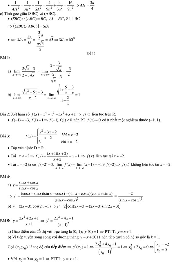20 bộ đề thi học kì 2 môn Toán lớp 11 có đáp án