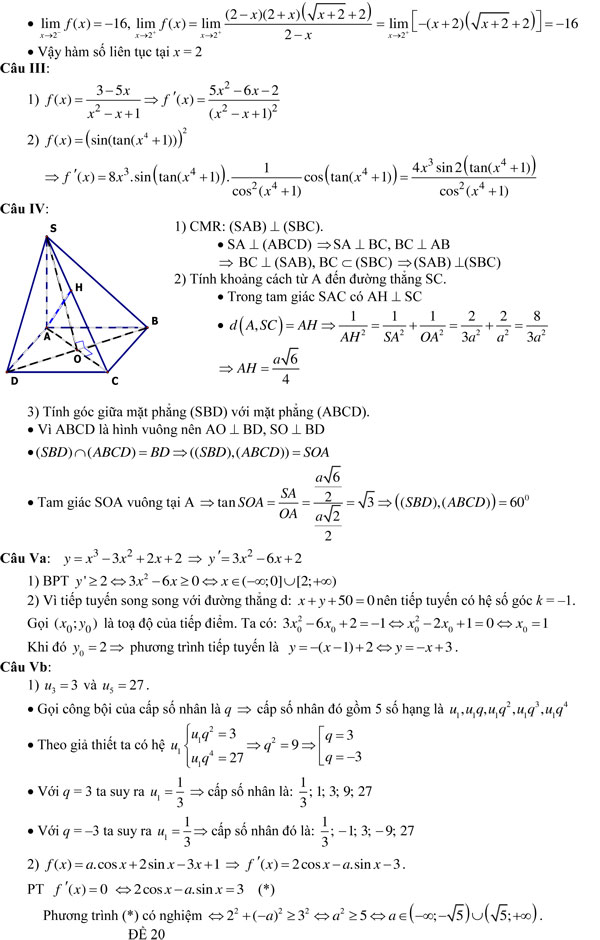 20 bộ đề thi học kì 2 môn Toán lớp 11 có đáp án