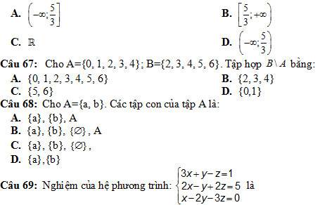 100 câu hỏi trắc nghiệm Đại số ôn thi học kỳ 1 lớp 10 năm 2018