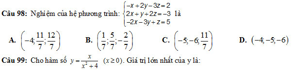 100 câu hỏi trắc nghiệm Đại số ôn thi học kỳ 1 lớp 10 năm 2018