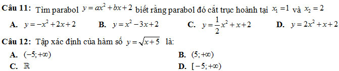 100 câu hỏi trắc nghiệm Đại số ôn thi học kỳ 1 lớp 10 năm 2018