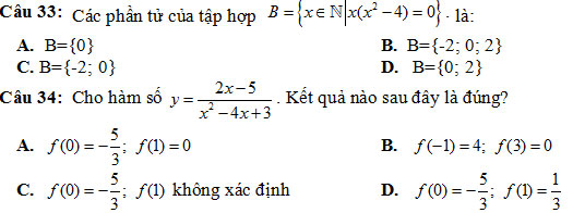 100 câu hỏi trắc nghiệm Đại số ôn thi học kỳ 1 lớp 10 năm 2018
