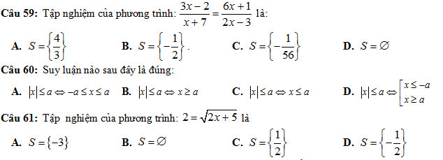 100 câu hỏi trắc nghiệm Đại số ôn thi học kỳ 1 lớp 10 năm 2018