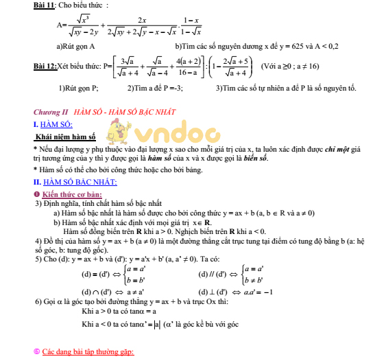 Đề cương ôn tập học kì 1 lớp 9 môn Toán