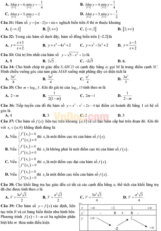 Bộ đề thi học kì 1 môn Toán lớp 12 năm học 2016 - 2017 (Số 2)