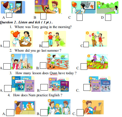 Đề kiểm tra học kì 1 môn tiếng Anh lớp 5