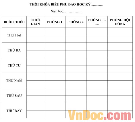 Thời khóa biểu phụ đạo học sinh yếu 