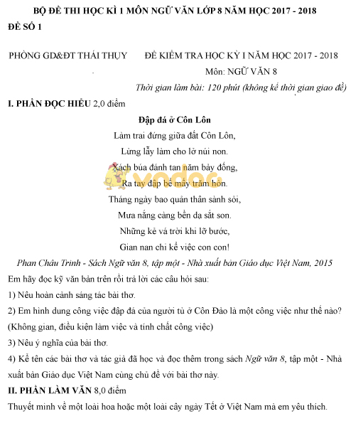 Bộ đề thi học kì 1 lớp 8 môn Ngữ văn năm học 2017 - 2018