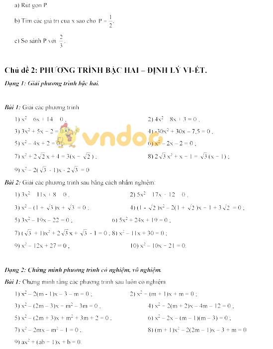 Các dạng bài tập lớp 9 môn Toán ôn thi vào lớp 10