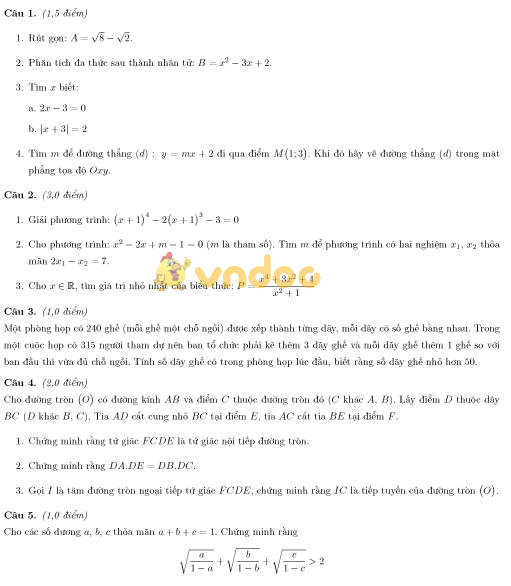 Tuyển tập đề thi vào lớp 10 năm học 2017 - 2018