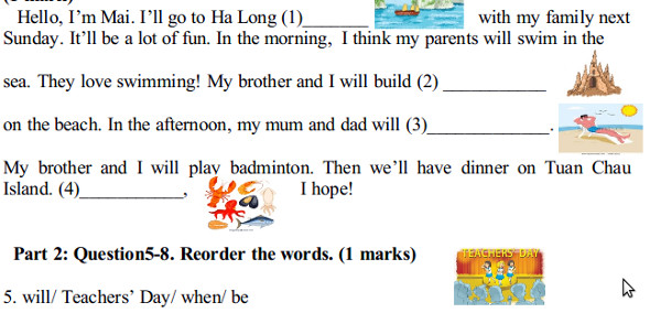 Đề thi học kì 1 môn tiếng Anh 5