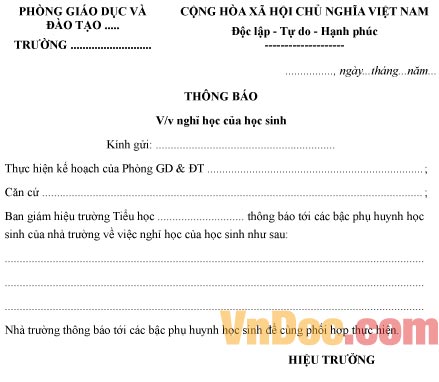 Mẫu thông báo cho học sinh nghỉ học