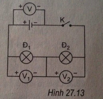 Giải bài tập SBT Vật lý lớp 7 bài 27: Thực hành: Đo cường độ dòng điện và hiệu điện thế đối với đoạn mạch nối tiếp