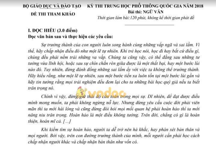 Đề thi minh họa THPT Quốc Gia năm 2017 - 2018 môn Ngữ văn