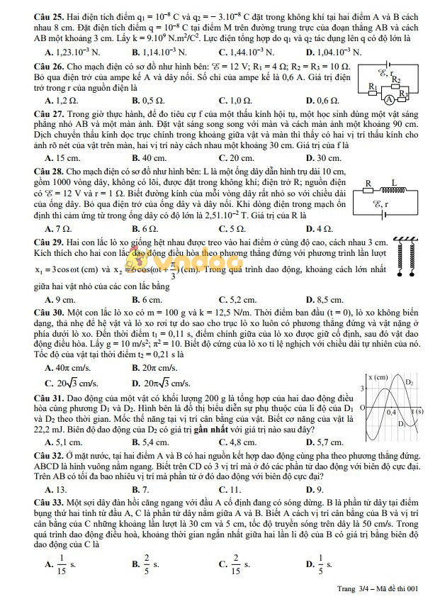 Đề thi minh họa THPT Quốc Gia năm 2017 - 2018 môn Vật lý