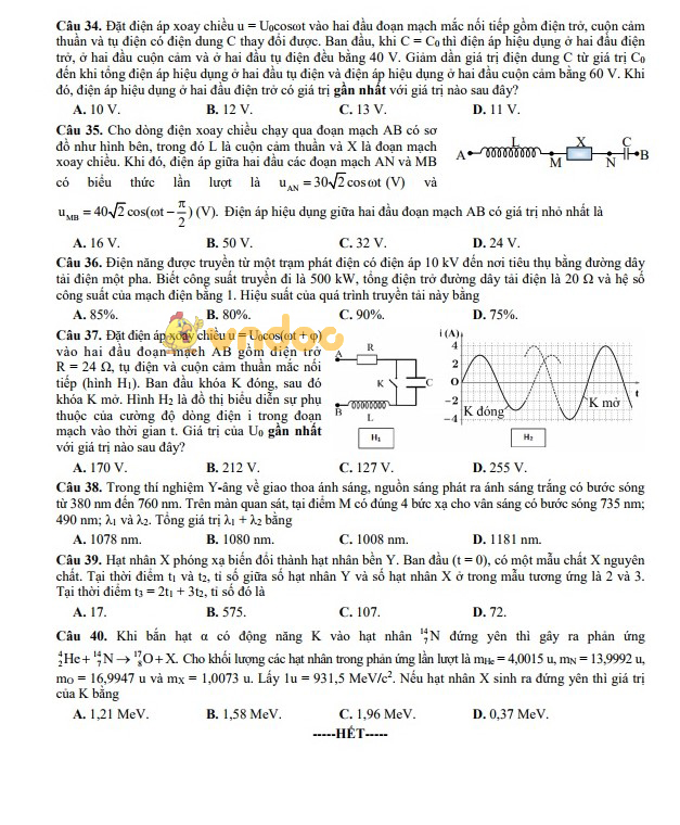 Đề thi minh họa THPT Quốc Gia năm 2017 - 2018 môn Vật lý