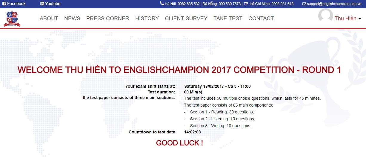 Hướng dẫn dự thi vòng 1 cuộc thi English Champion 2018