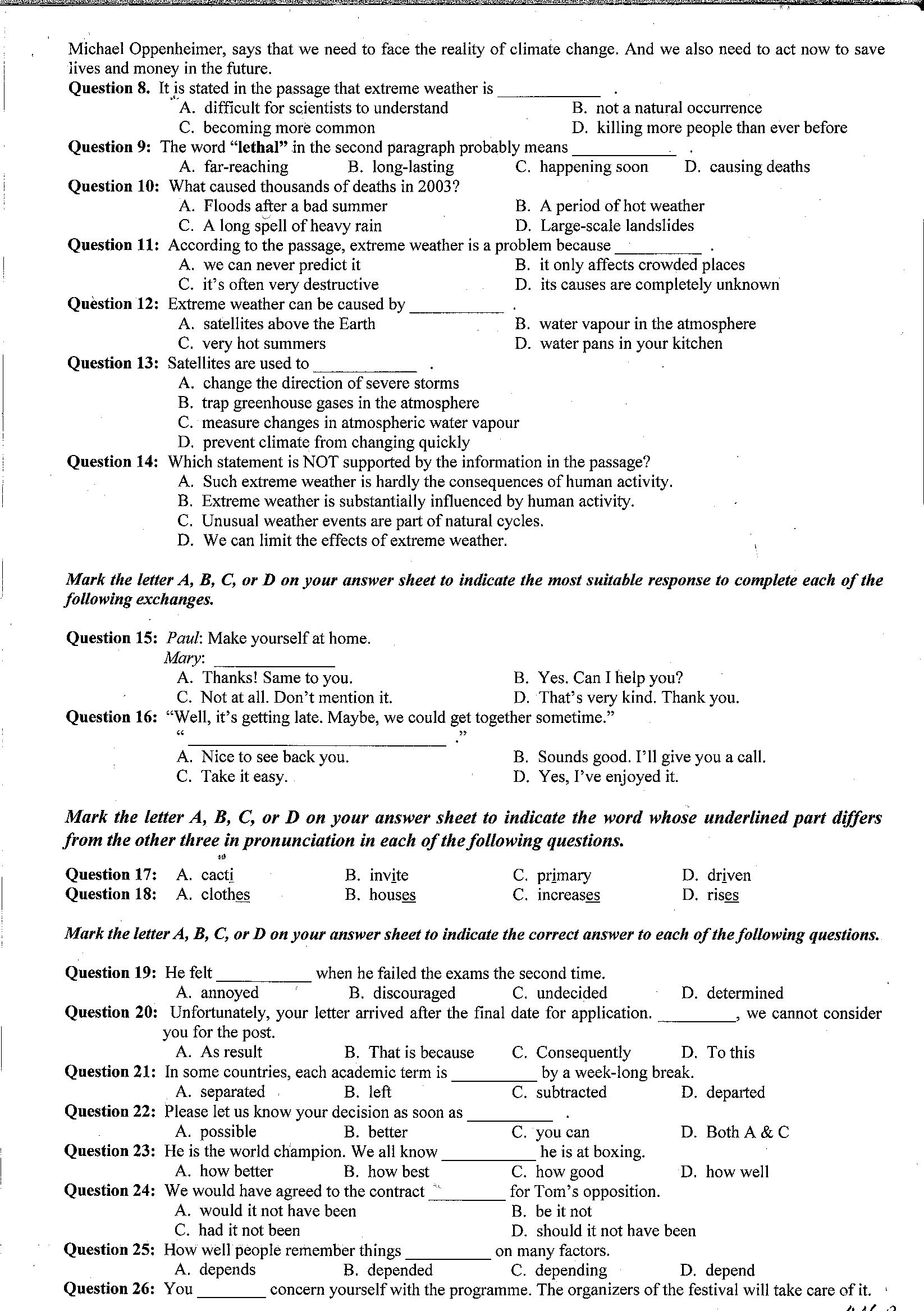 Đề thi THPT Quốc gia môn tiếng Anh 2018 