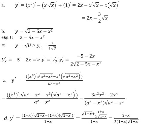 Giải bài tập Toán 11 Quy tắc tính đạo hàm