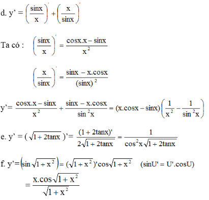 Đạo hàm của hàm số lượng giác