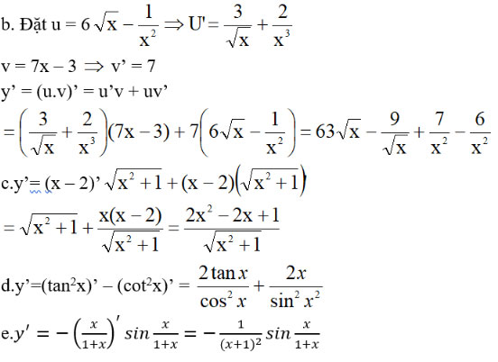 Đạo hàm của hàm số lượng giác