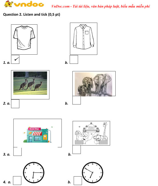 Đề thi giữa học kì 2 môn Tiếng Anh lớp 4 trường TH&THCS Lê Hồng Phong, Bến Tre năm học 2017 - 2018
